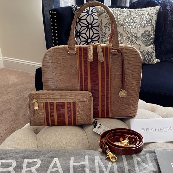 SOLD!✨SALE✨NEW✨BRAHMIN SET✨VIVIAN RARE TRI-LEATHER BAG & MATCHING BRAHMIN WALLET - Picture 9 of 16